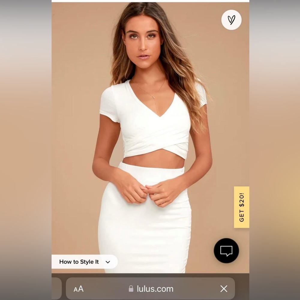 Lulu’s White Two Piece bachelorette top and skirt - size M NWT
